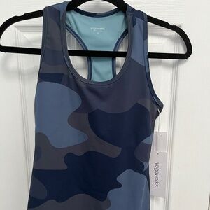 Yogaworks blue camo yoga fitness tank top with built in bra New NWT